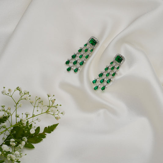 Vaira Emerald and Artificial Diamond Earrings
